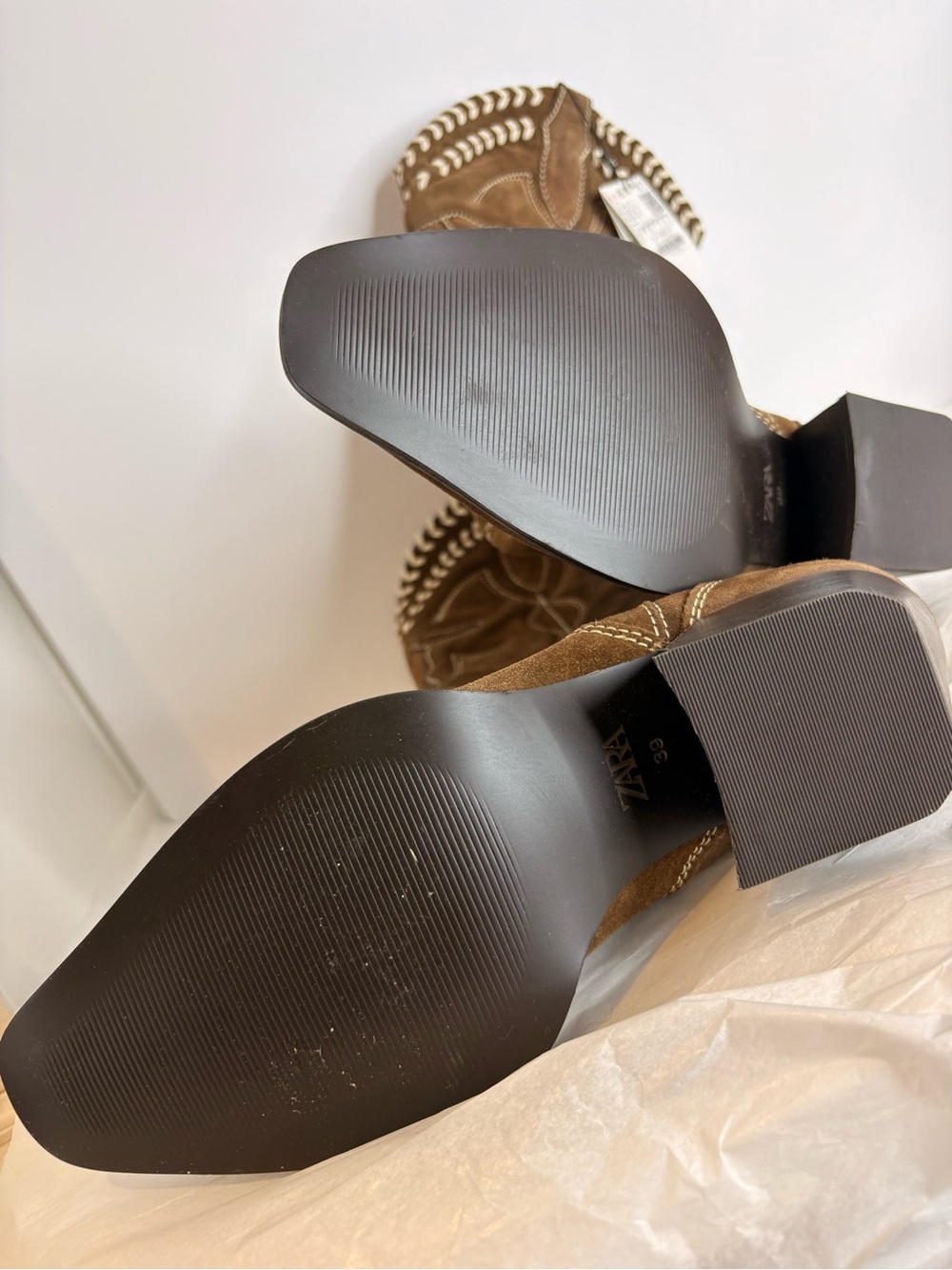 Zara Brown Suede Western Boots with quilted western Heart Detail - Picture 10 of 13